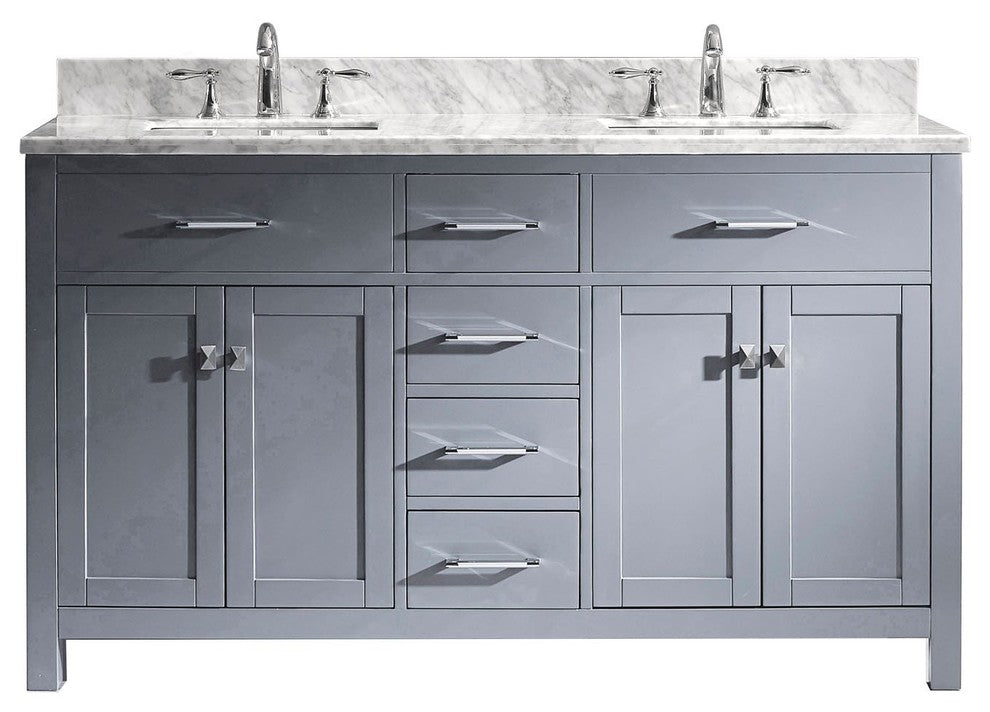 60" Double Bathroom Vanity, Gray, Square Sink, No Faucet and No Mirror