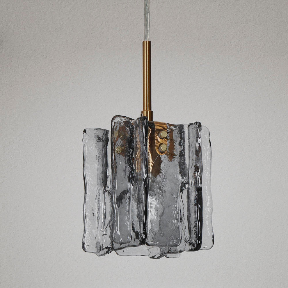 LNC Tucana Polished Gold Matte Black Modern Pendant Light, Textured Glass, 1 Light