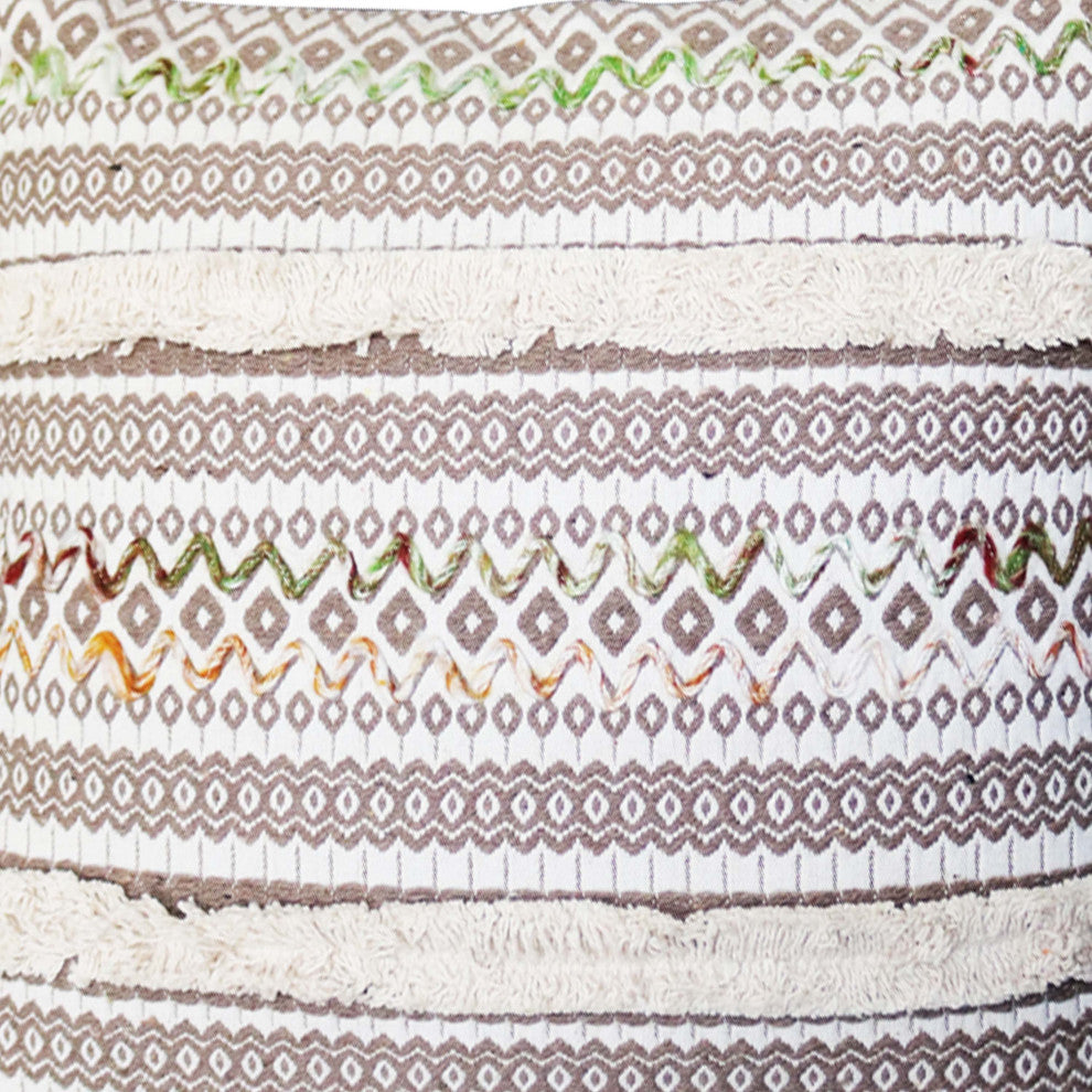 Benzara UPT-261537 Square Jacquard Cotton Accent Throw Pillow, Brown, White