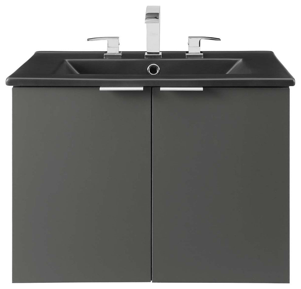 Sink Vanity Cabinet, Wall Mounted, Melamine, Gray Black, Modern, Bathroom