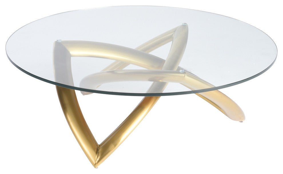 Martina Coffee Table in Brushed Gold Stainless Steel and Tempered Glass