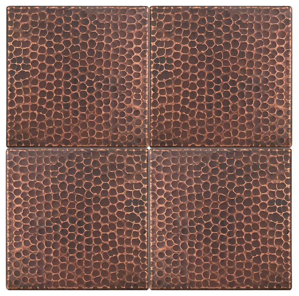 Hammered Copper Tile, 6"x6", Set of 4