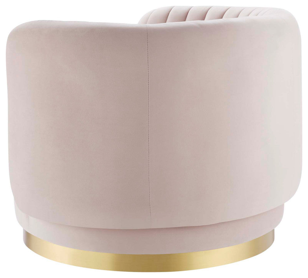 Armchair Swivel Accent Tufted Chair, Pink Gold, Velvet, Modern, Hospitality