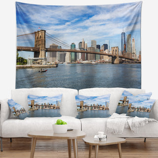Summer Day Brooklyn Bridge Cityscape Wall Tapestry, 39"x32"