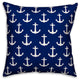 Blue and White Anchor Pattern Outdoor Throw Pillow, 18x18