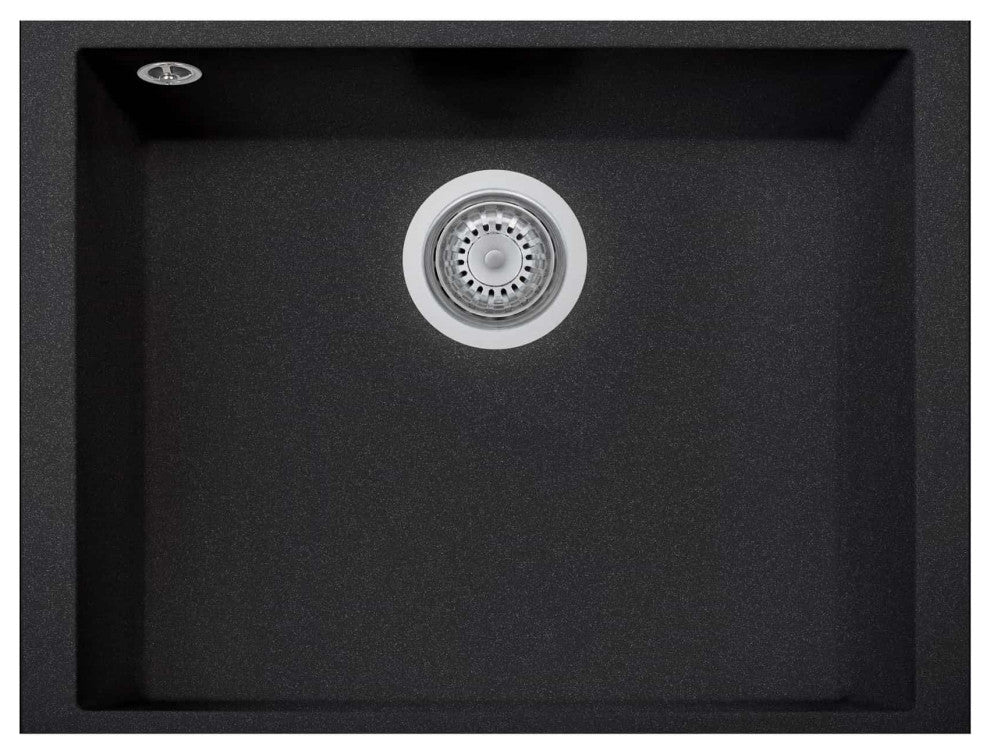 One Series 23" Undermount Single-Bowl Granite Sink, Black Metallic