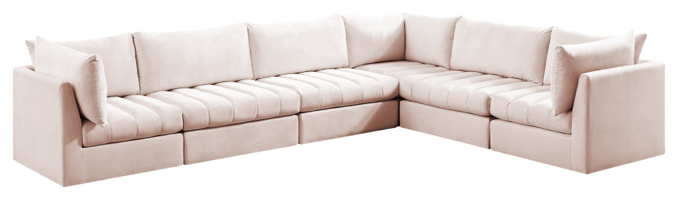 Jacob Velvet Upholstered 6-Piece L-Shaped Modular Sectional, Pink