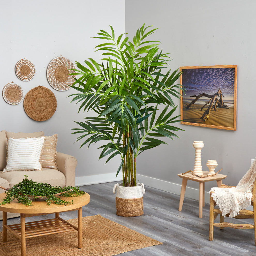 8' King Palm Artificial Tree With 12 Branches in Natural Jute and Cotton Planter