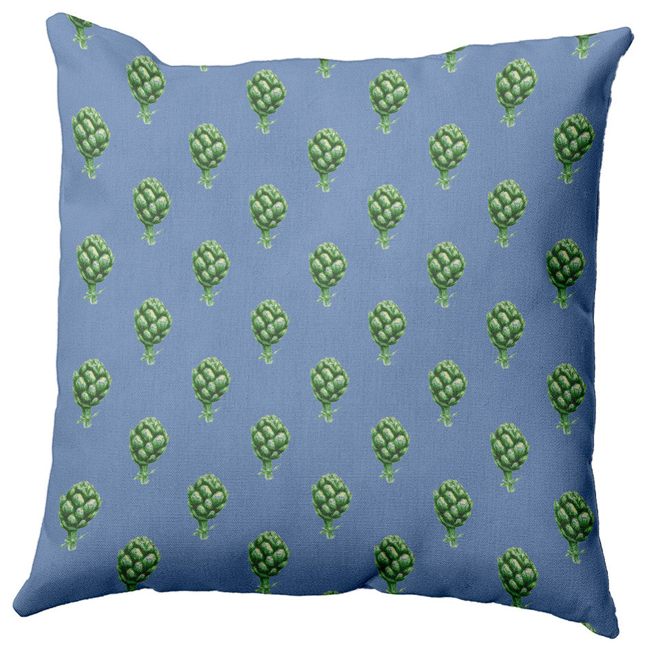 Artichokes Pattern Decorative Indoor/Outdoor Pillow, Cornflower, 16"x16"