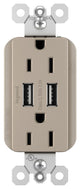 USB Chargers With Duplex 15A Tamper-Resistant Outlets, Nickel