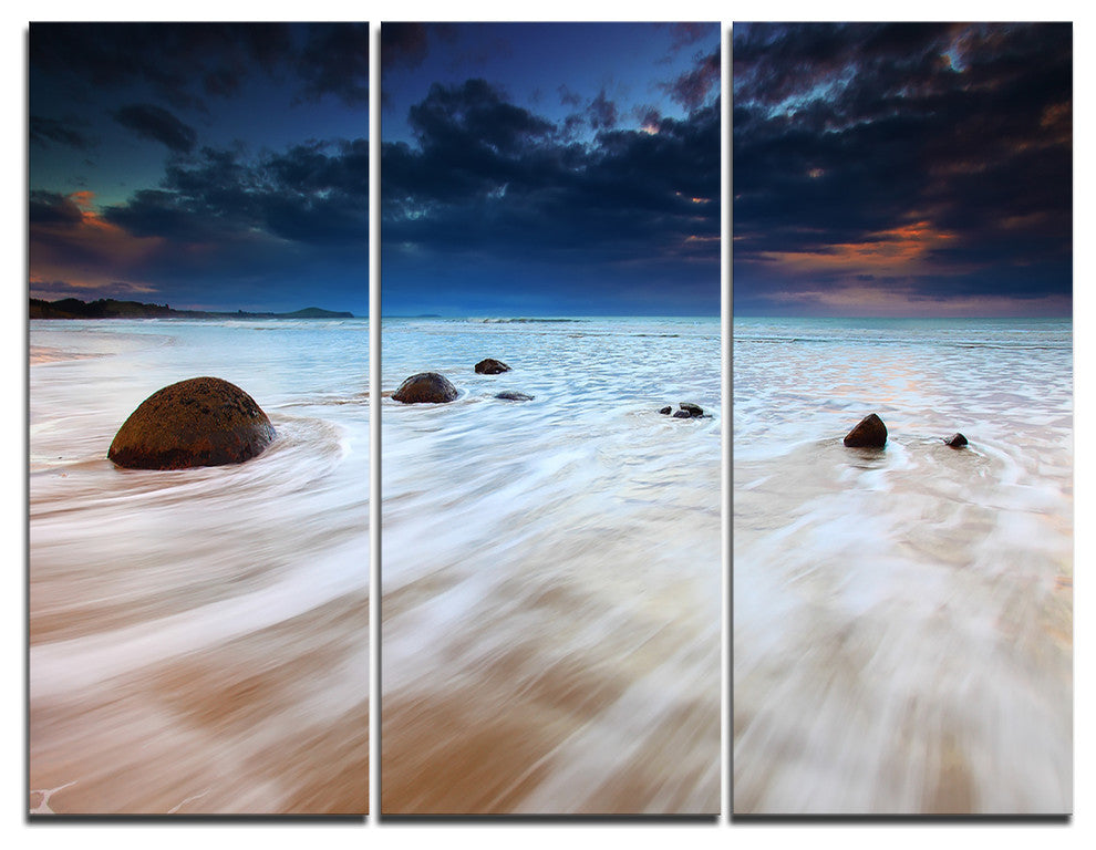 "Waves Flowing Over Boulders" Photo Canvas Art Print, 3 Panels, 36"x28"