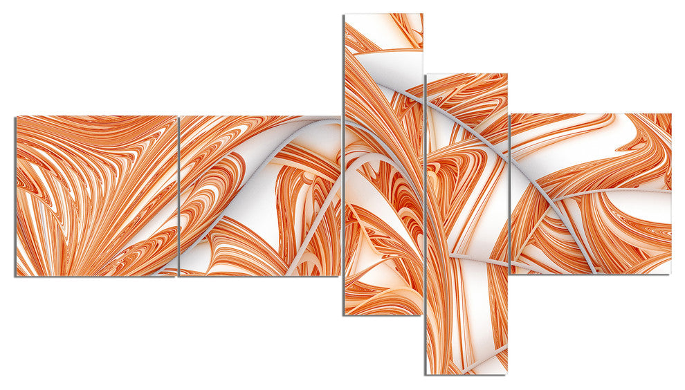 Brown Winter Fractal Pattern, Abstract Art on Canvas, 60"x32", 5 panels