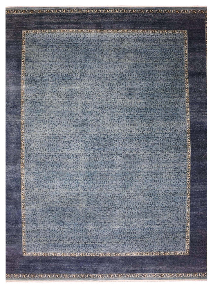 Blue Hand Knotted Modern Design Pure Wool Oversized Oriental Rug, 12'0"x15'4"