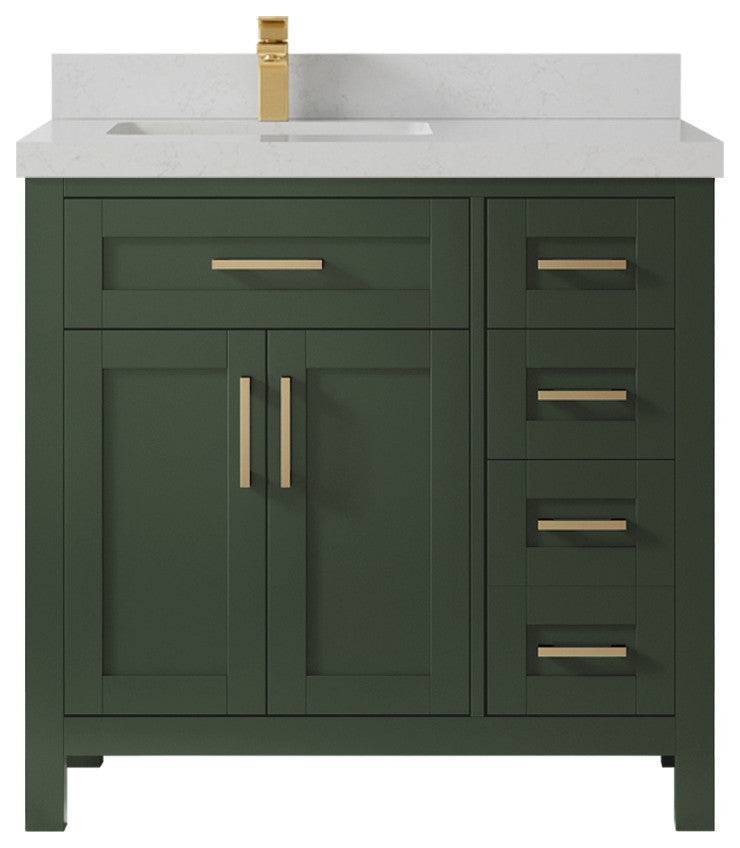 Cambridge 36 Left Offset Bath Vanity in Pewter Green 2" Carrara Quartz
