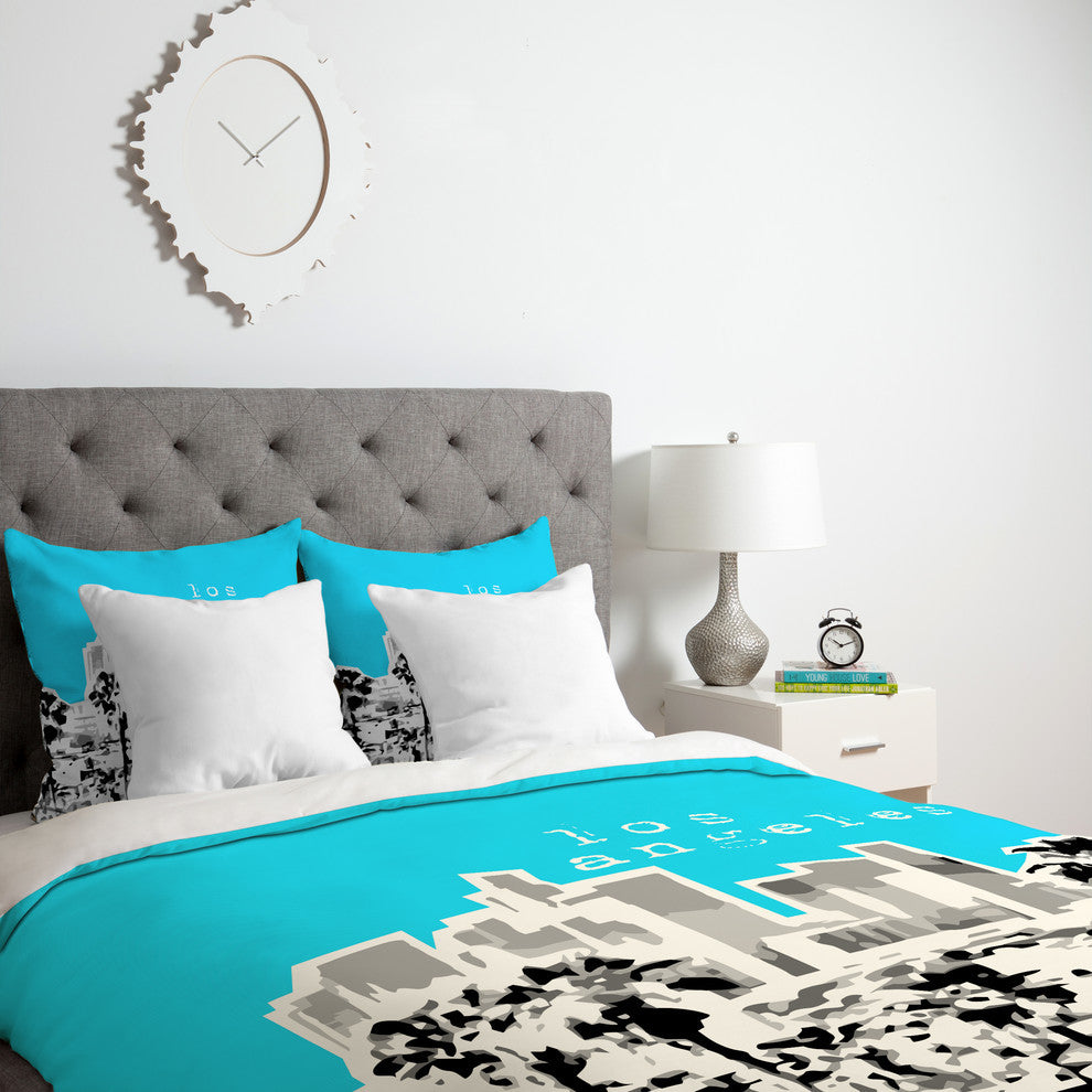 Deny Designs Bird Ave Los Angeles Aqua Duvet Cover - Lightweight