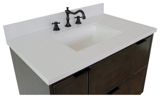 37" Single Vanity, Linen Gray Finish With Engineered Stone Top, Rectangle Sink