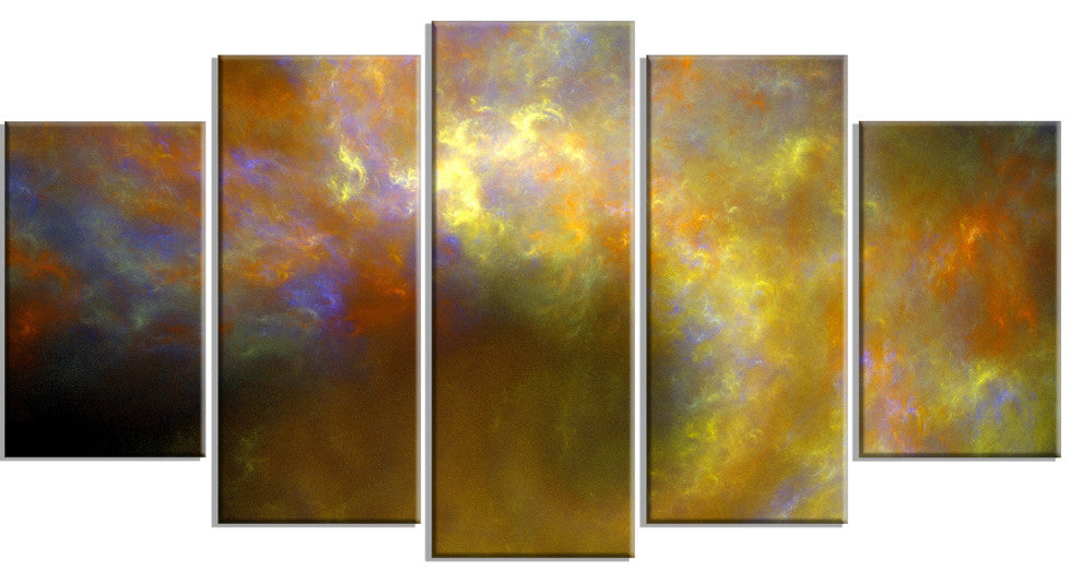 Blur Yellow Sky with Stars, Contemporary Canvas Art Print, 60"x32", 5 Panels