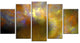 Blur Yellow Sky with Stars, Contemporary Canvas Art Print, 60"x32", 5 Panels