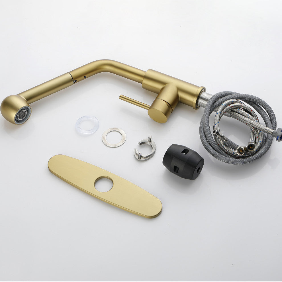 Pull Out Touch Single Handle Kitchen Faucet with Deck Plate, Brushed Gold