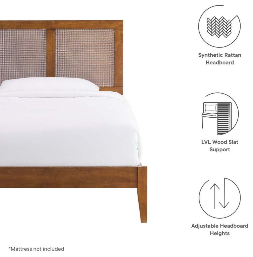 Sirocco Rattan and Wood Twin Platform Bed, Walnut