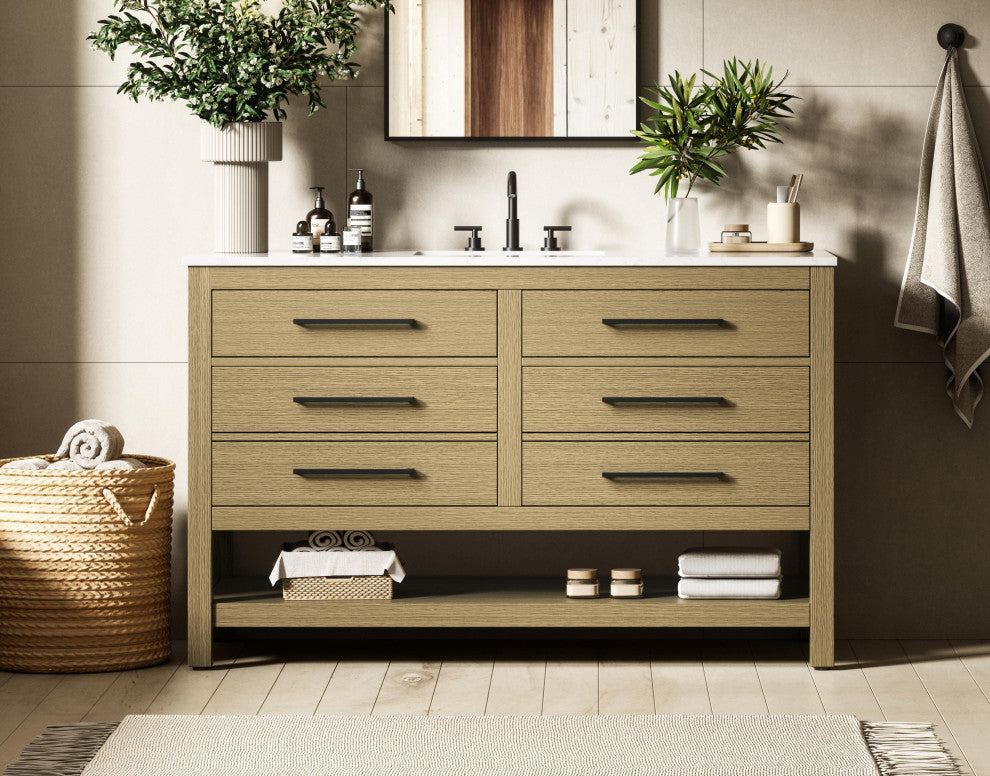 Home Living 54" Single Bathroom Vanity, Honey Brown