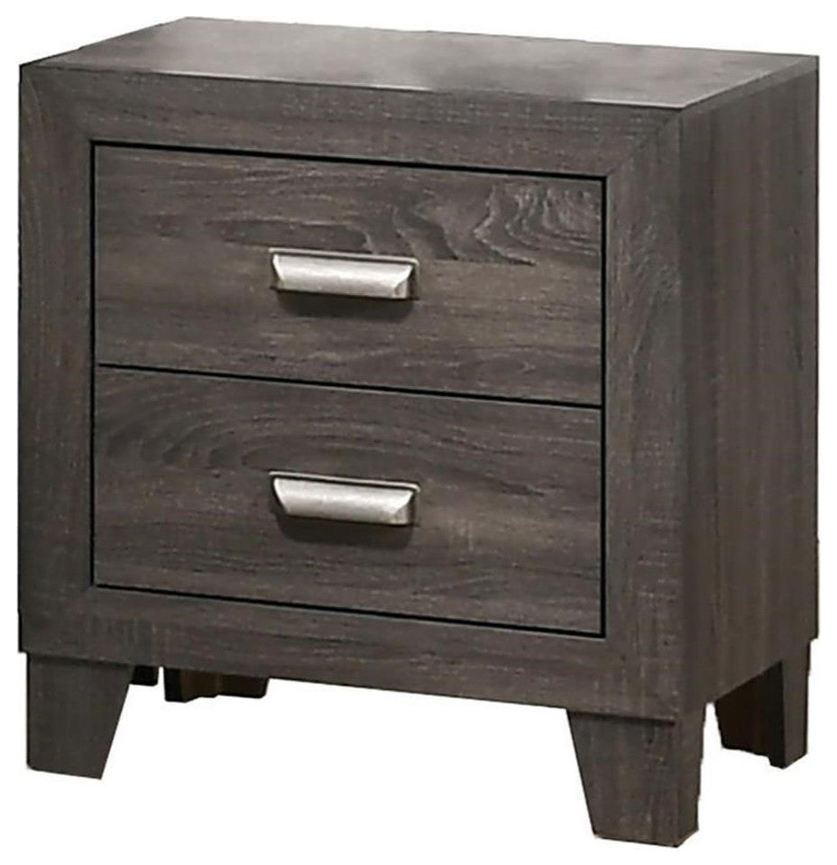 Rustic Wood Gray 4pc Bedroom Set in Queen with Dresser Mirror and Nightstand
