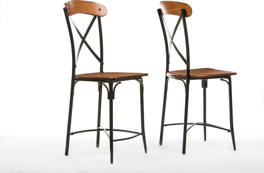 Broxburn Light Brown Wood & Metal Bar Stool, Set of 2