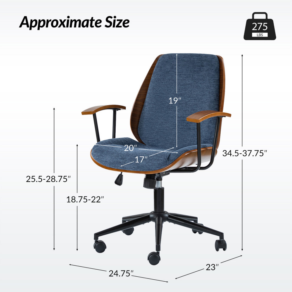 Modern Style Office Chair With Solid Wooden Frame, Navy