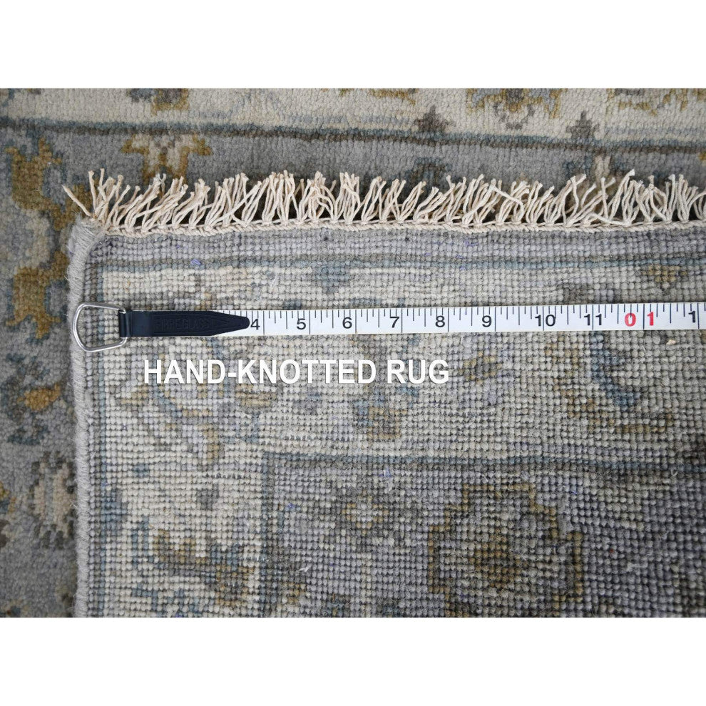 Medium Gray, Hand Knotted, Karajeh Design, Natural Wool, Runner Rug, 2'7"x7'9"