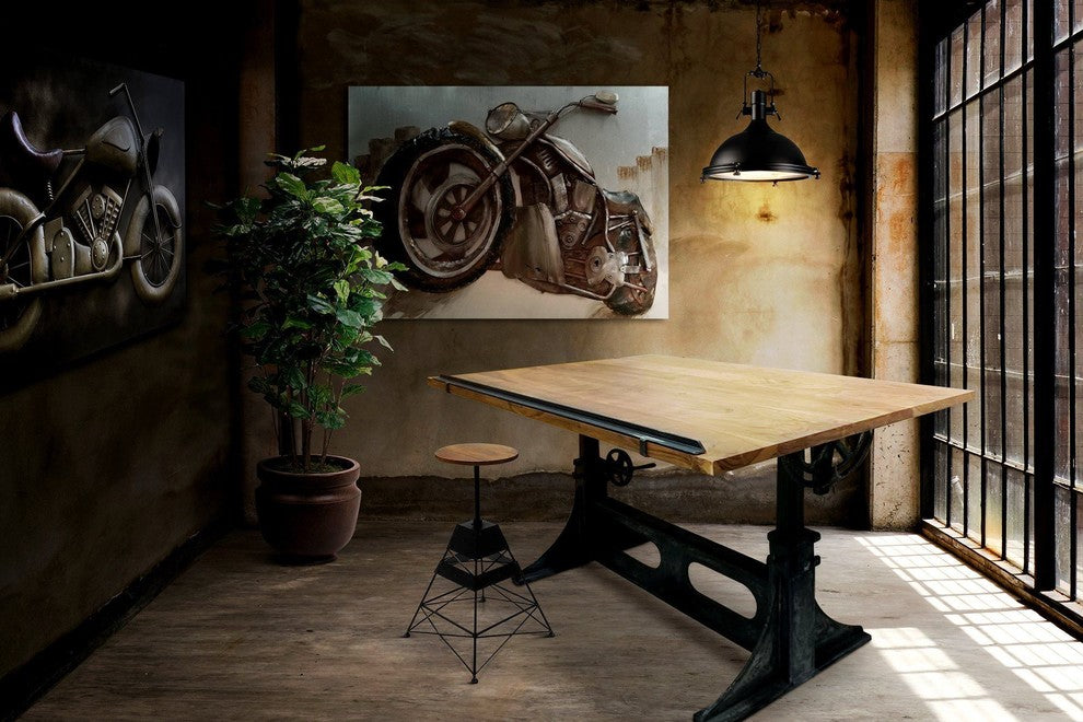 Industrial Adjustable Height Drafting Desk - Tilting Top - Cast Iron Base