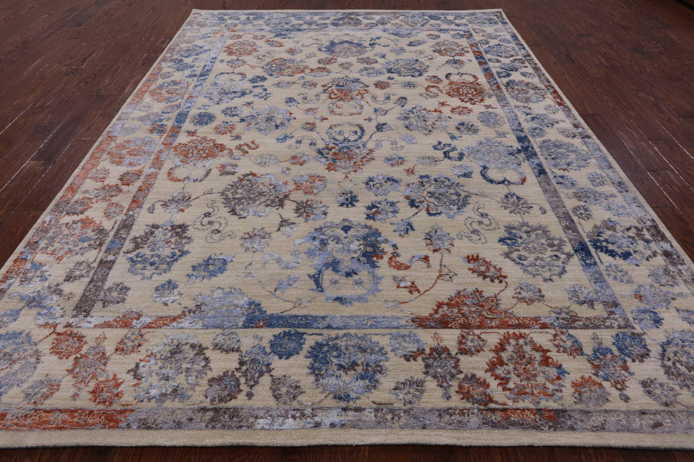 8' 0" X 10' 6" Persian Wool and Silk Hand Knotted Rug Q7098