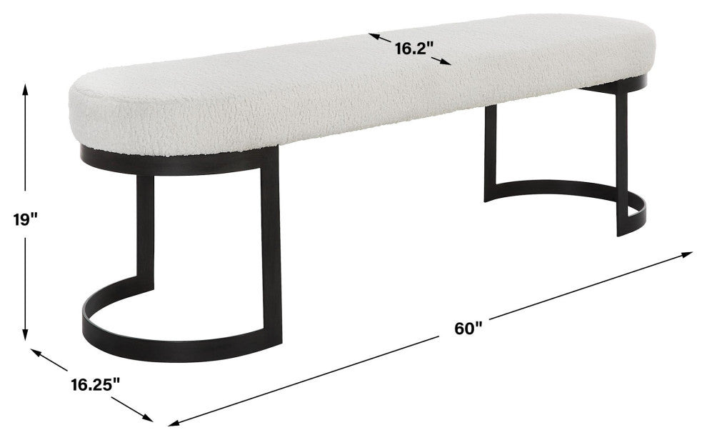 Uttermost 23817 Infinity 60"W Iron Framed Polyester Bench - Matte Black / White