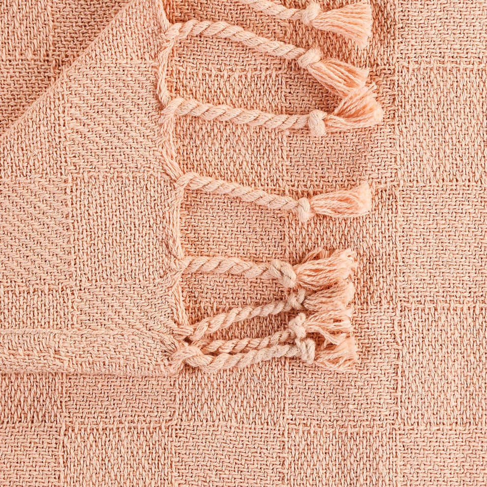 Diamonds Fringe Throw Blanket, Peach