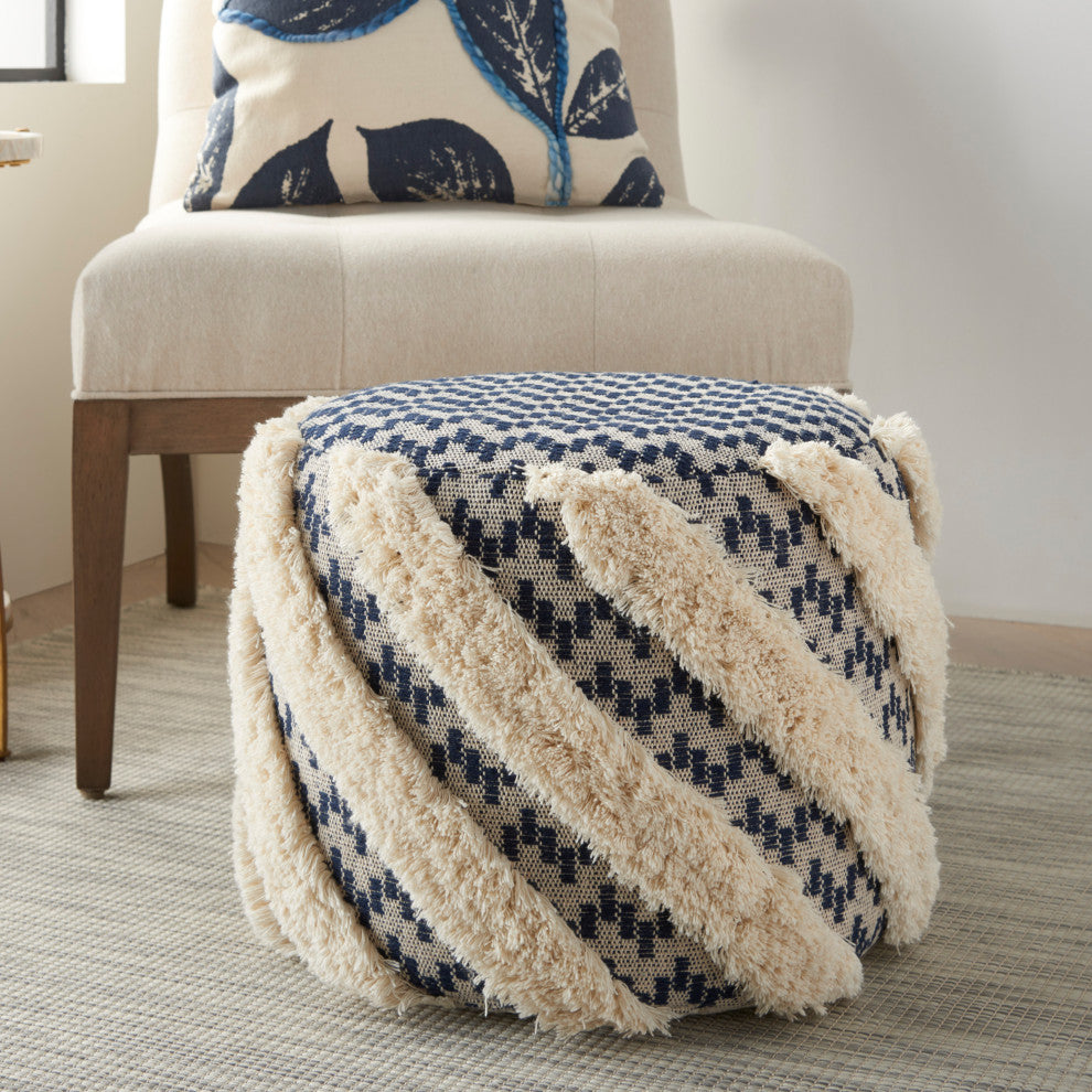 Mina Victory SH032 Pouf, Navy, 18" X 18" X 14"