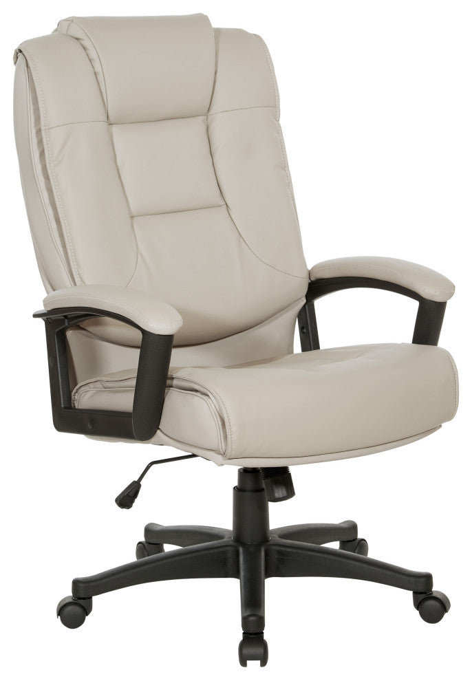 High Back  Bonded Leather Chair with Padded Loop Arms, Taupe