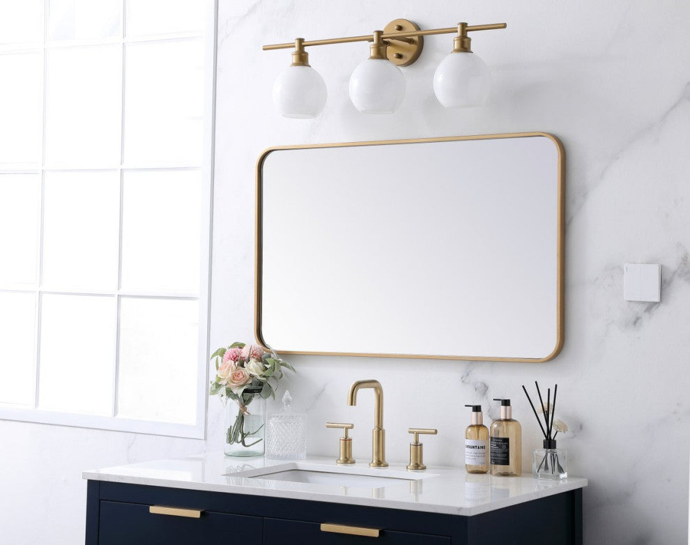 Ellis Soft Corner Metal Rectangular Mirror, Brass, 22"x36"