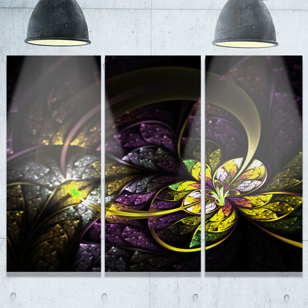 "Dark Alien Digital Art Fractal Flower" Metal Wall Art, 3 Panels, 36"x28"