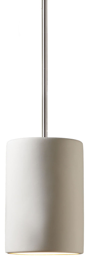 Small Cylinder Pendant , Bisque, Polished Chrome, Rigid Stem, Incandescent