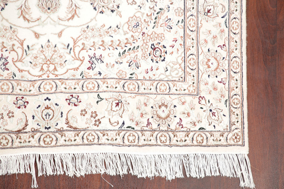 Nain Oriental Traditional Hand Made Persian Style Area Rug, White, 8'3"x5'1