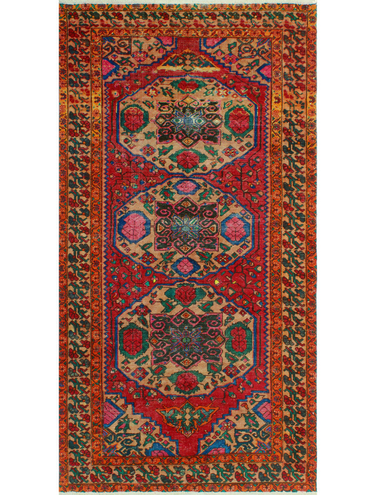 Vintage Distressed Wali Red/Beige Rug, 5'0 x 9'10
