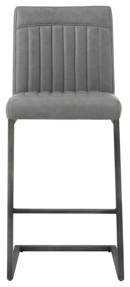Pemberly Row 26" PU Leather Counter Stool in Gray (Set of 2)