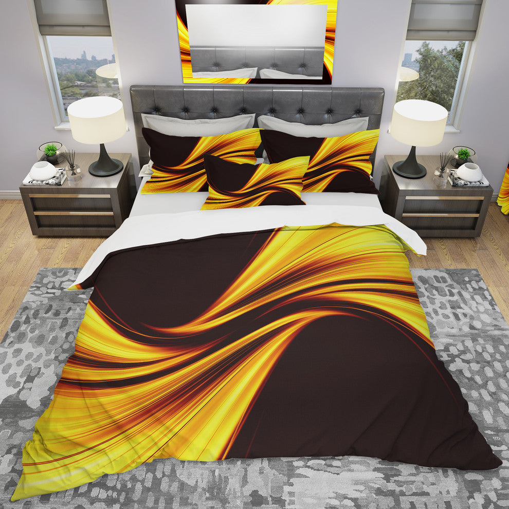 Mellow Yellow Harmony Abstract Modern Duvet Cover Set, King