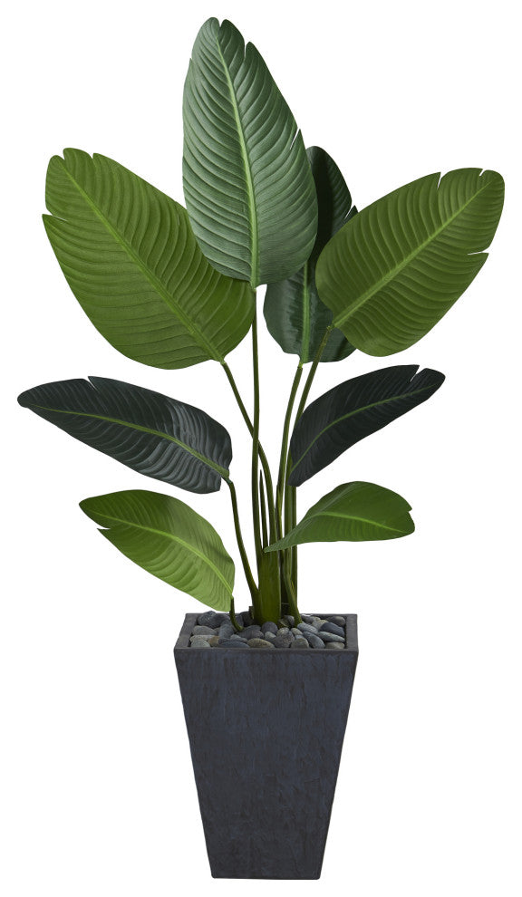 52" Travelers Palm Artificial Tree, Slate Planter