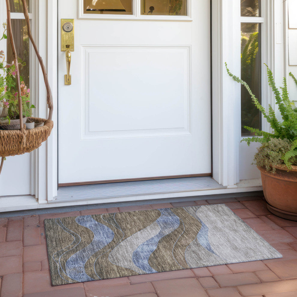 Machine Washable Indoor/Outdoor Chantille ACN1892 Taupe 1'8" x 2'6" Rug