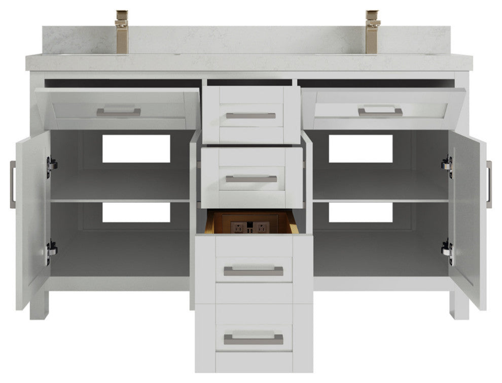 Cambridge 60 Double Bathroom Vanity in Coventry Gray 2" Carrara Quartz