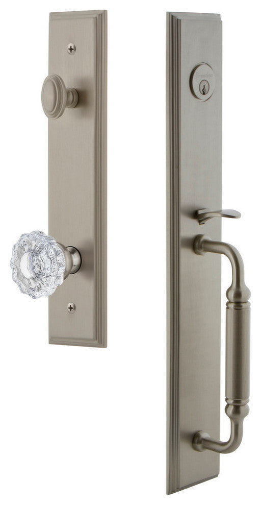 Carre' 1-Piece Dummy Handleset, C Grip and Versailles Knob, Satin Nickel, 849205