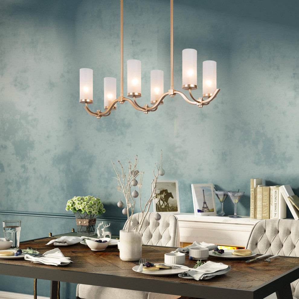 LNC 6-Light Modern Gold and Frosted Glass Linear Pendant for Kitchen