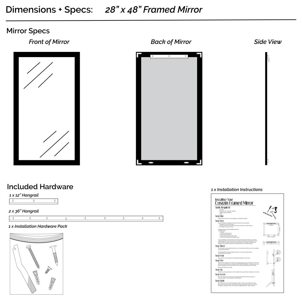 Meade Framed Wall Mirror, White, 28"x48"