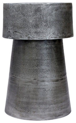 Vintage Accent Side Table 15.5" Round Antique Silver Cast Aluminum Drum Base