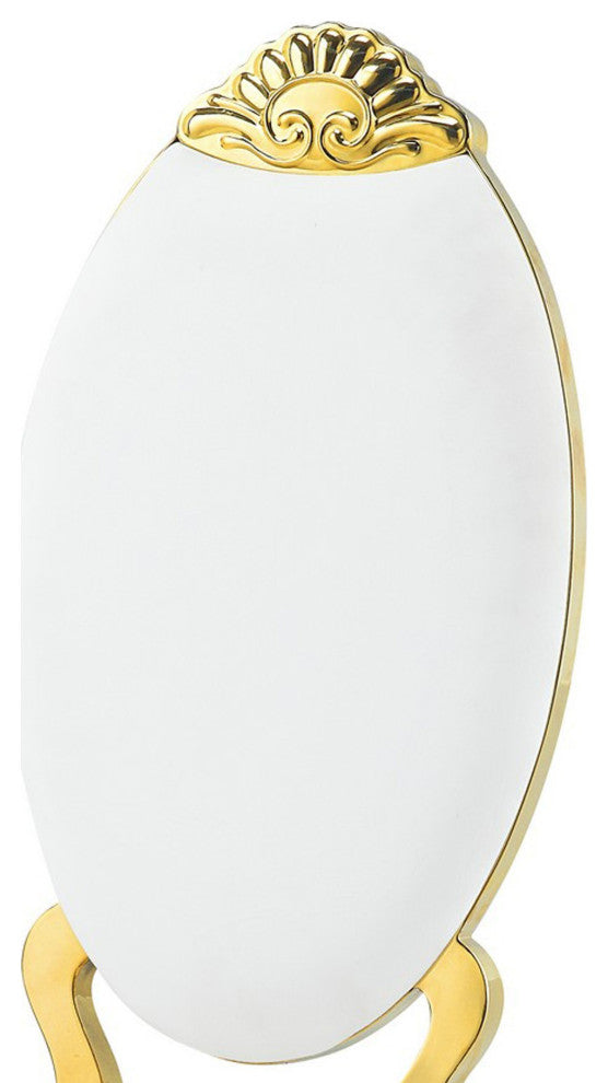 Benzara BM280526 Vegan Leather Dining Chair, Padded Back, Set of 2, White/Gold
